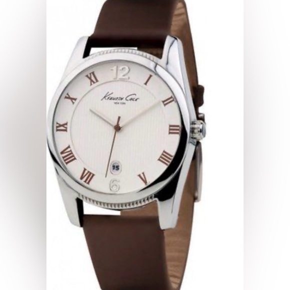 Kenneth Cole Other - Kenneth Cole Silver Case Watch with Brown Strap White Dial classic men’s watch